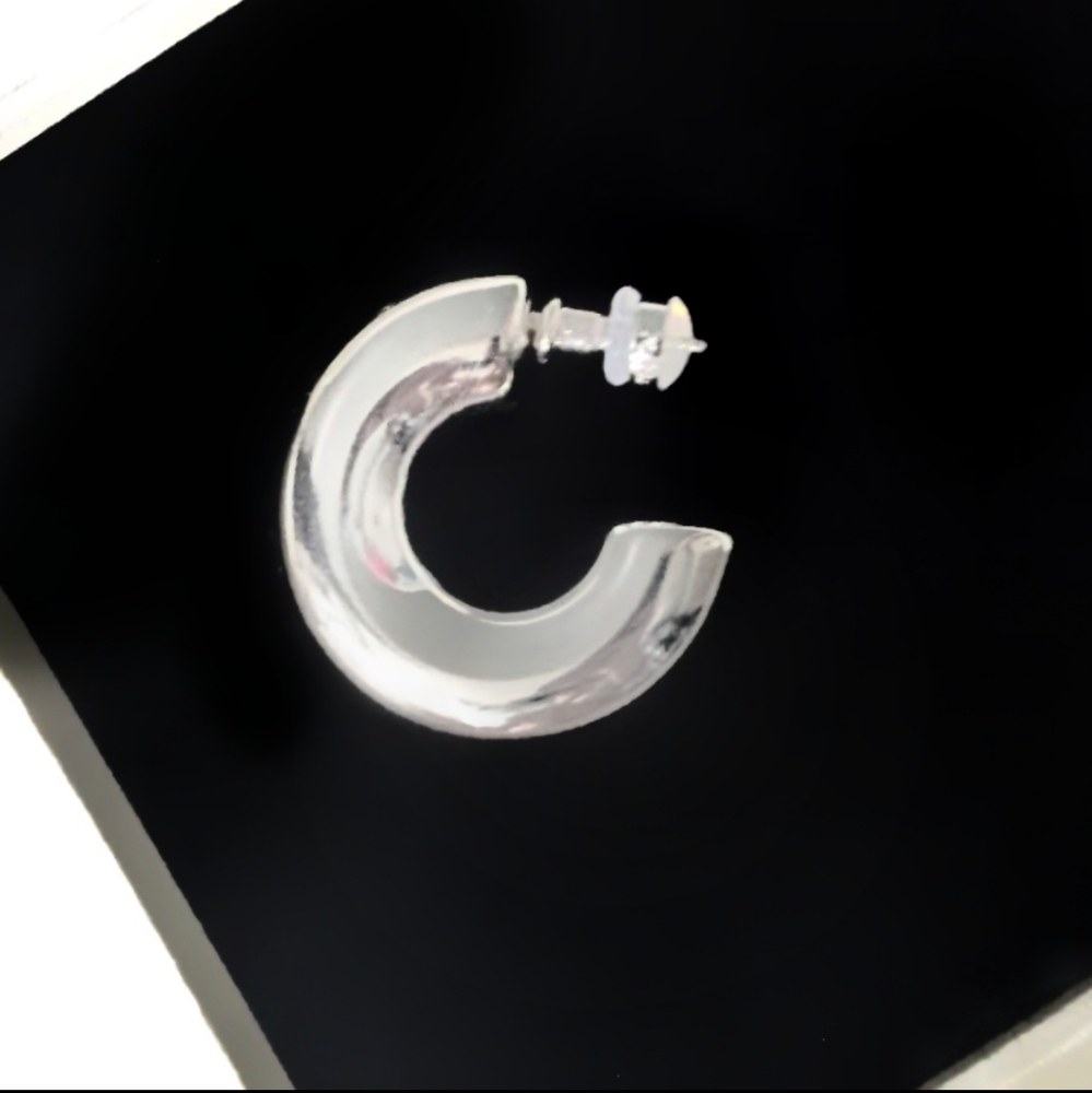 Milan Stainless Steel Chunky Sleek Hoop Earrings Gold-Plated Silver Post - Picture 8 of 10